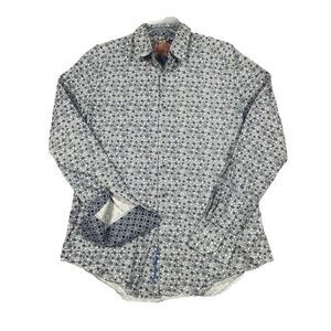 Robert Graham Shirt‎ Mens Medium Blue Paisley Floral Flip Cuff Button Up Stretch